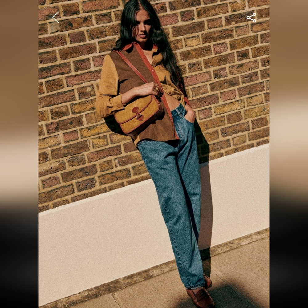Sezane Tomboy Classic Long-Sleeve Shirt in Brown and Tan
